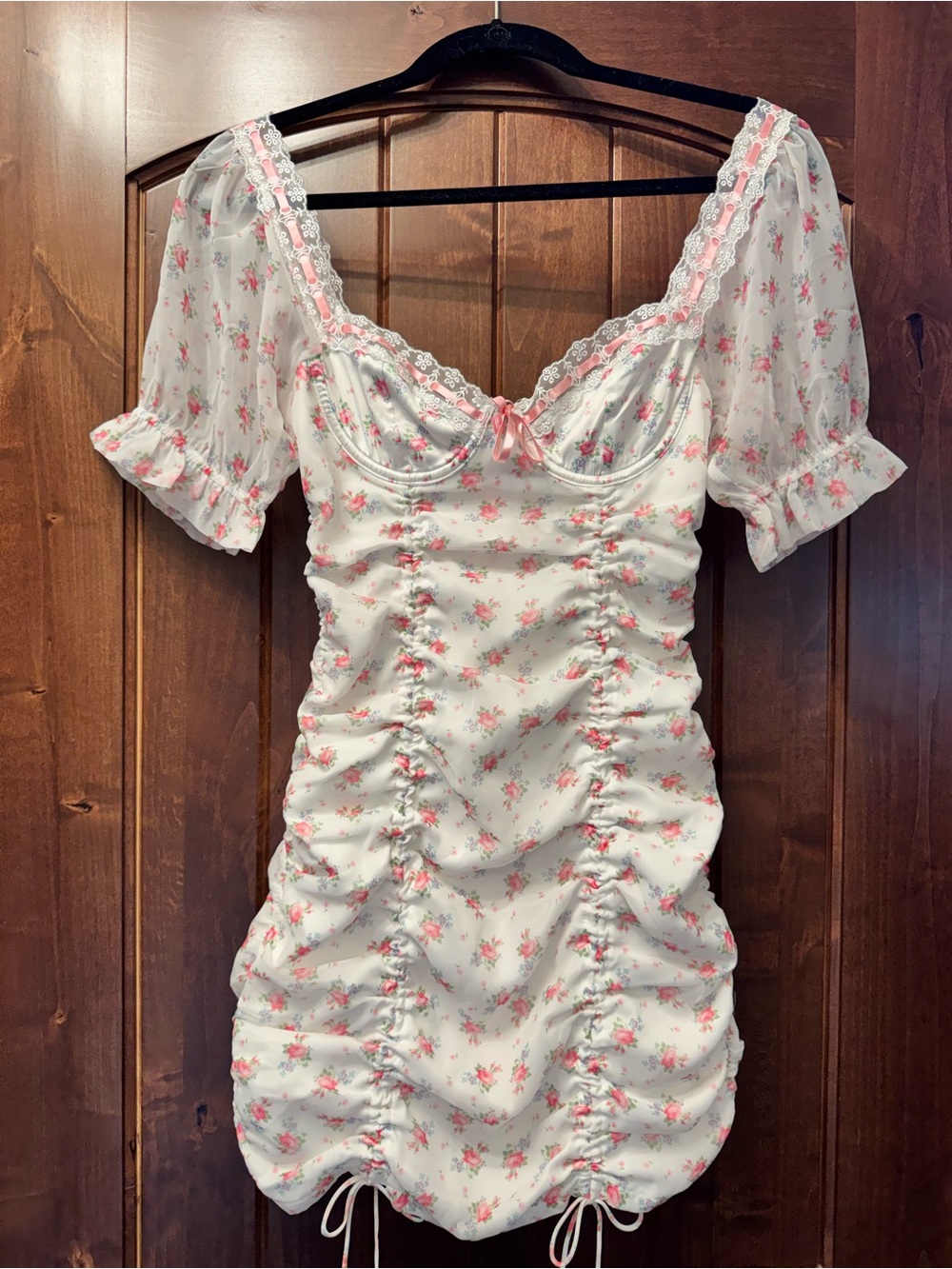 For Love & Lemons White Mini Dress with Pink Floral Print